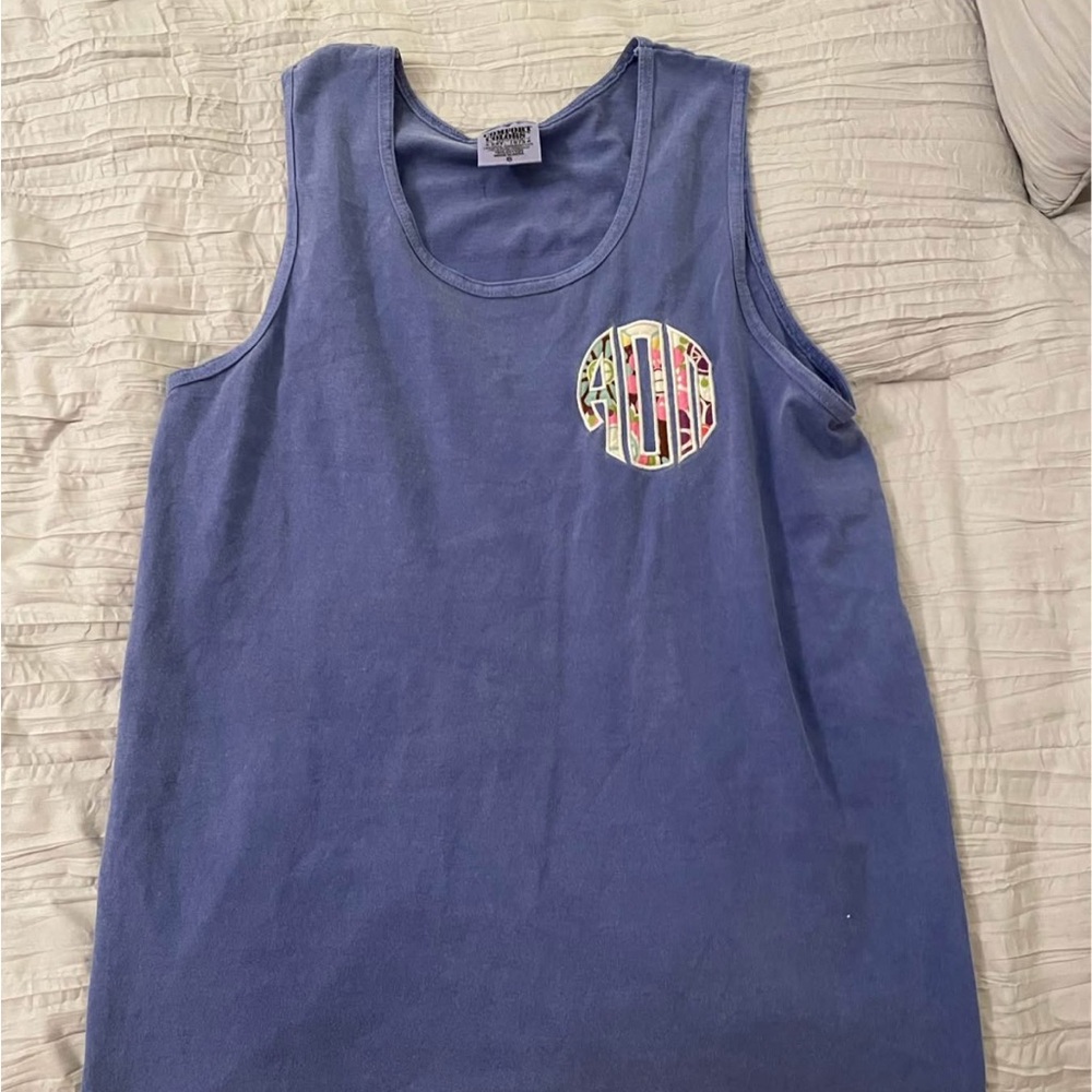 Comfort Colors Periwinkle Tank with Monogram
